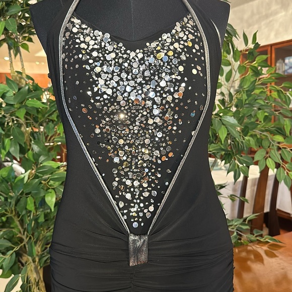💖 Sexy Size Small Sparkly Silver Sequins Black Halter Top - Picture 5 of 10